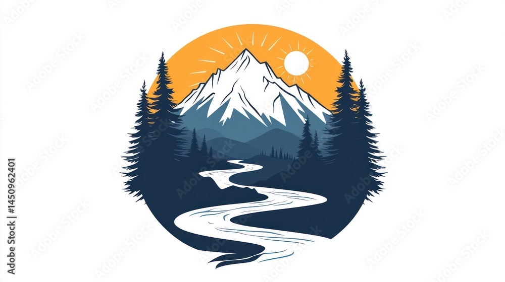 Obraz premium Mountain River Scenic Circle Art (2)