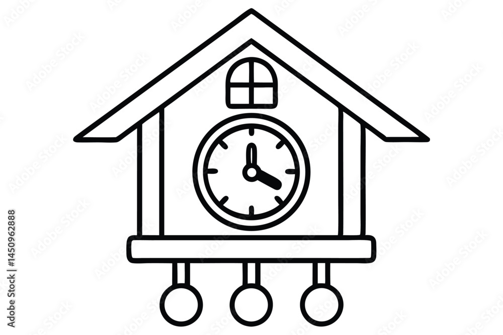 Cuckoo Clock Front Clipart Set - Outline, Silhouette & Color Cuckoo Clock Front Clipart Set - Outline, Silhouette & Color