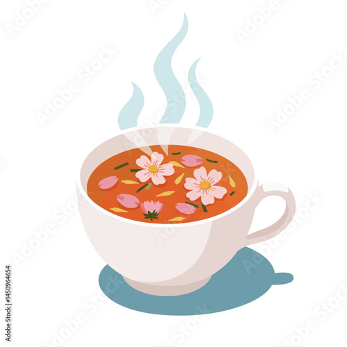 Cherry blossom tea cup floral drink hot beverage steaming floral tea cup blossom tea spring cup