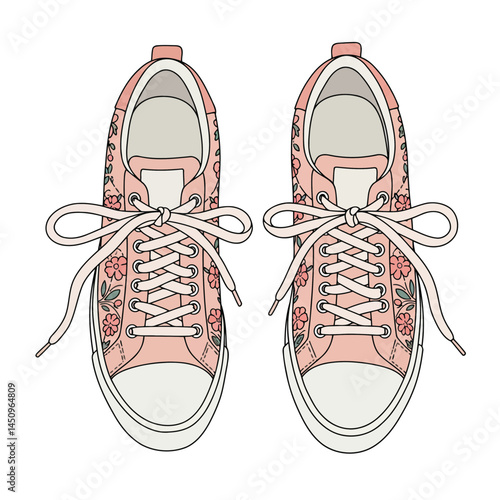 Floral sneakers canvas shoes fashion footwear lace up casual style trendy design illustration vector art