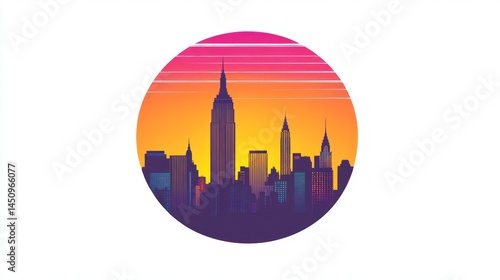 Wallpaper Mural Cityscape sunset, stylized circle, New York skyline, graphic design element Torontodigital.ca