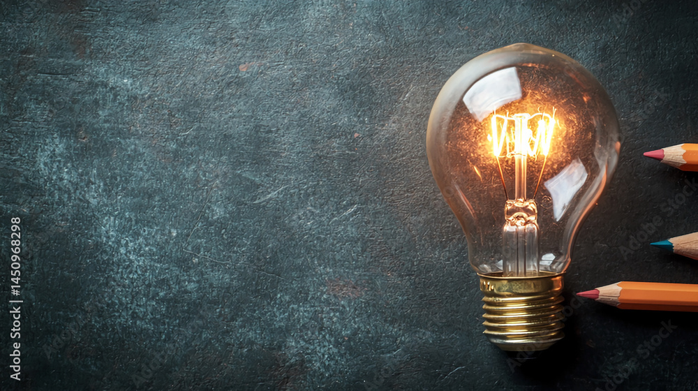 Creative idea lightbulb with pencils on dark background for innovation and inspiration concept art design Creative idea lightbulb with pencils on dark background for innovation and inspiration concept art design
