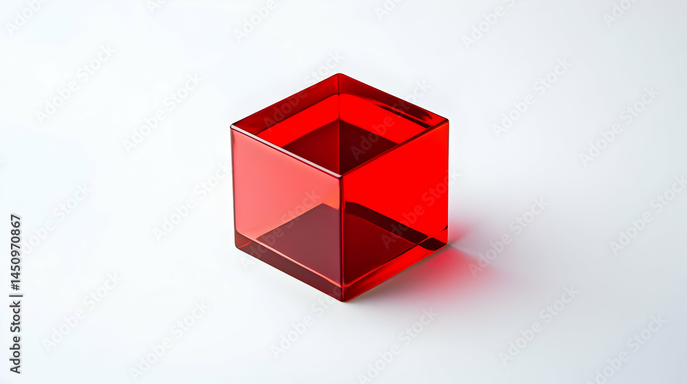 Fototapeta premium Red Transparent Cube On White Background