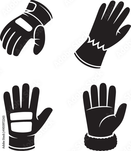 Workers’ gloves silhouette set vector illustration isolated On Transparent Background