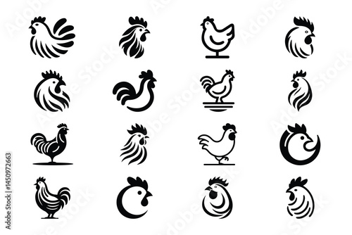 Modern Minimalist Chicken Logo Collection, Hen Silhouette Vector Icons for Poultry and Farming Products