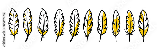Hand-Drawn Bird Feather Doodle Vector Illustration. Simple Feather Doodle Drawing.