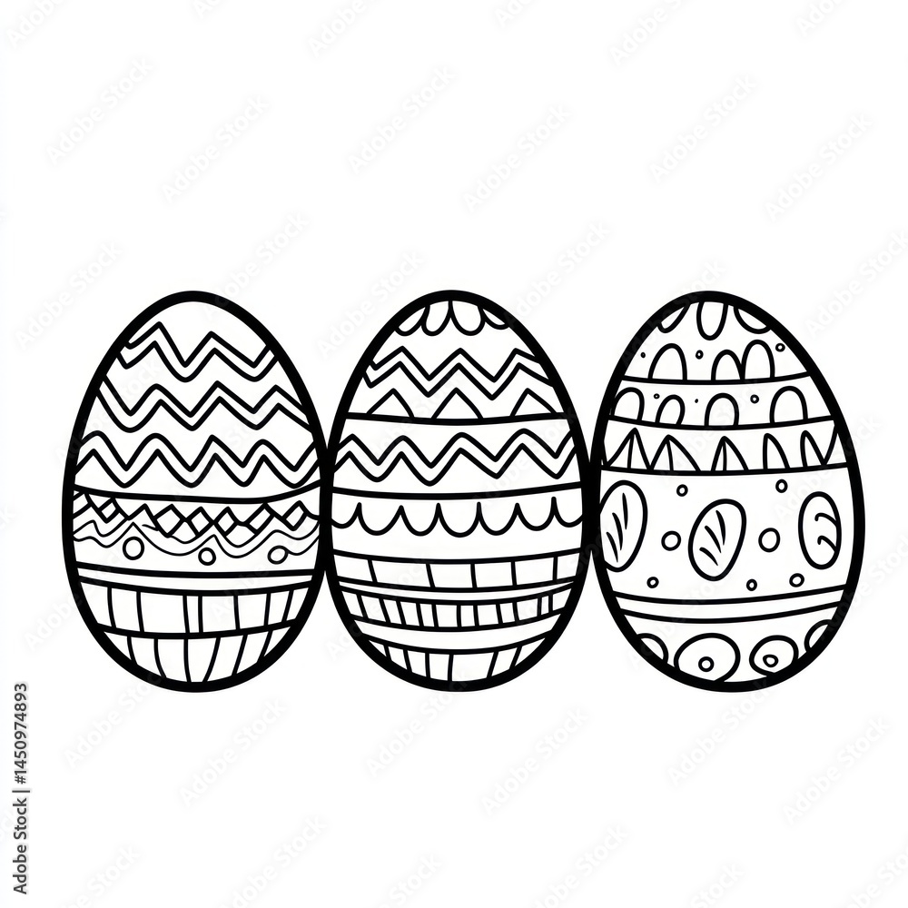 Fototapeta premium Decorated Easter eggs, spring holiday, white background, coloring page (1)