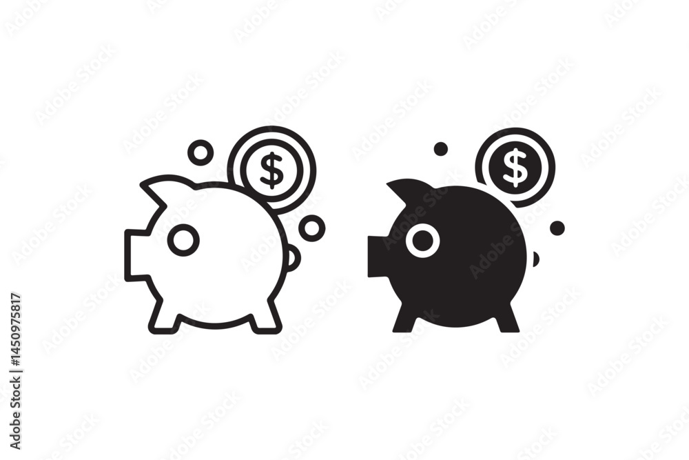 Piggy bank icon with falling dollar coin Vector Piggy bank icon with falling dollar coin Vector