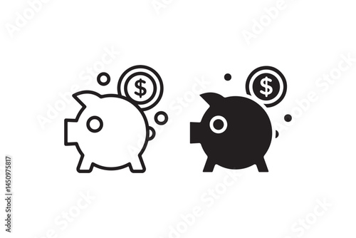 Piggy bank icon with falling dollar coin Vector
