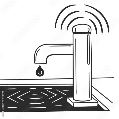 Smart faucet system with a water tap blade icon vector. Touchless smart water faucet logo