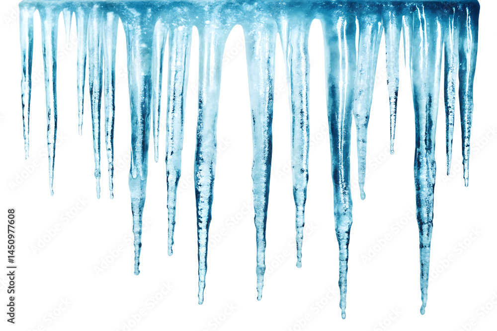 Fototapeta premium set of blue ice icicles isolated on white or transparent png