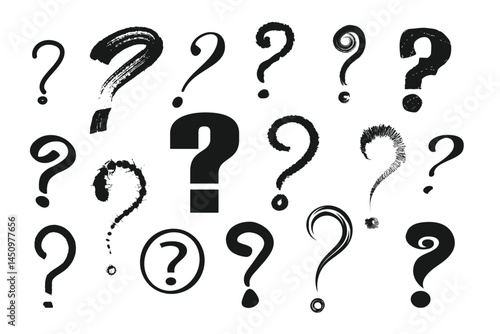 Hand-drawn question mark icon package. Brush and ink styles question marks for vector art, signage, or graphics