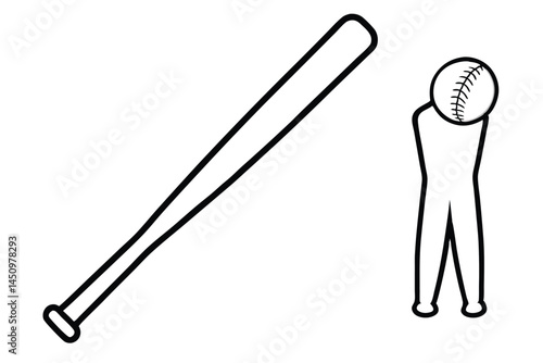 Baseball Bat and Baseball Outline and Silhouette Clipart Set