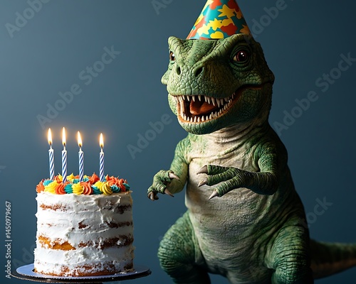 T-Rex celebrates birthday with cake