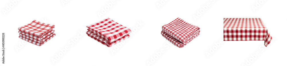 Red and white checkered textile arrangement, fabric stack. cut out transparent. Red and white checkered textile arrangement, fabric stack. cut out transparent.