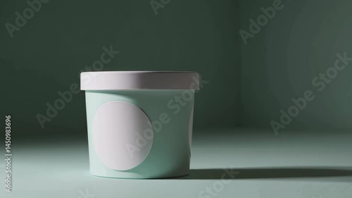 Minimalist Ice Cream Tub Mockup with Light Green Pastel Design and White Label