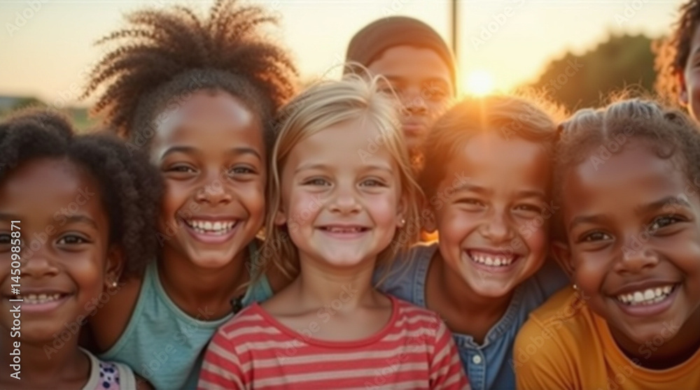 Diverse group of joyful children smiling at camera Diverse group of joyful children smiling at camera