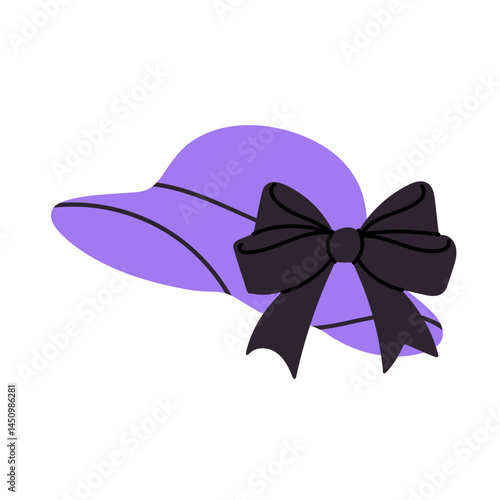 Feminine lavender hat with curved brim and elegant black bow on side