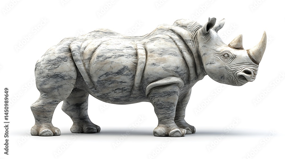 Fototapeta premium High Resolution Photo Of A Majestic Marble Rhinoceros Sculpture On White Background