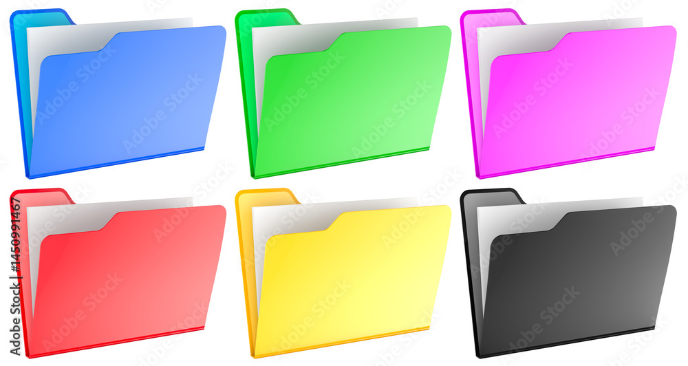 Colored computer folders icons, set. 3D rendering isolated on transparent background Colored computer folders icons, set. 3D rendering isolated on transparent background