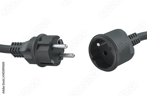 Power outage, concept. Electric Plug and Socket disconnection. 3D rendering isolated on transparent background