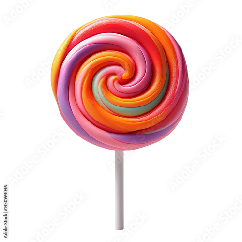 Colorful Spiral Lollipop with Swirling Patterns and Bright Colors, Isolated On transparent Background