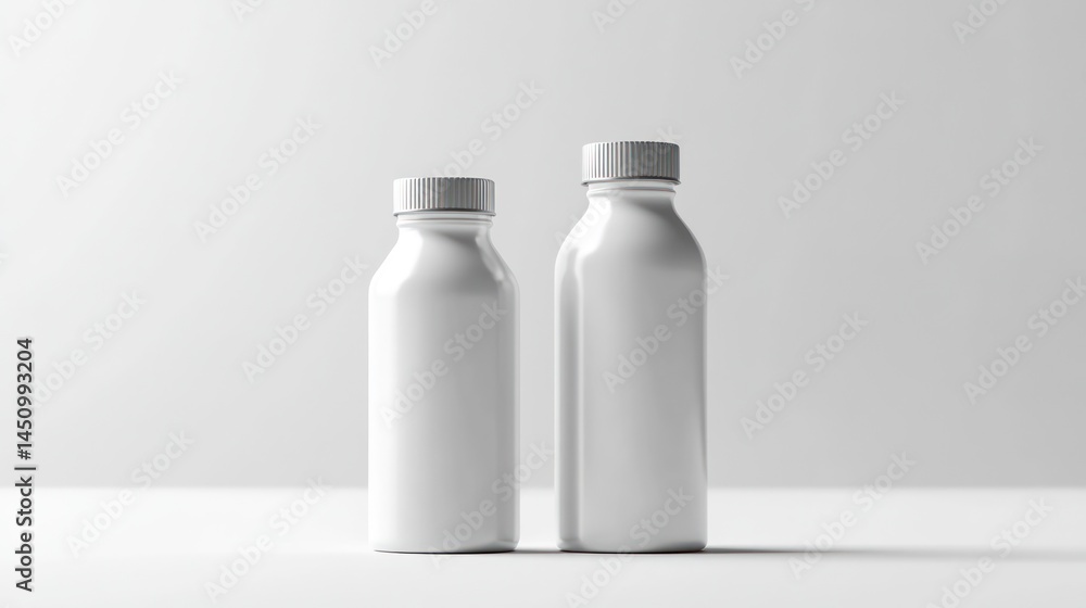 White Bottles Mockup on White Background White Bottles Mockup on White Background