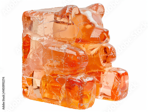 Amber Orange Jelly Pixel Bear Sculpture Isolated on White

