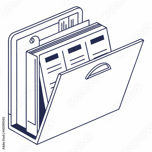 Outline Illustration Of Filing Cabinet With Hanging Folders Isolated On White