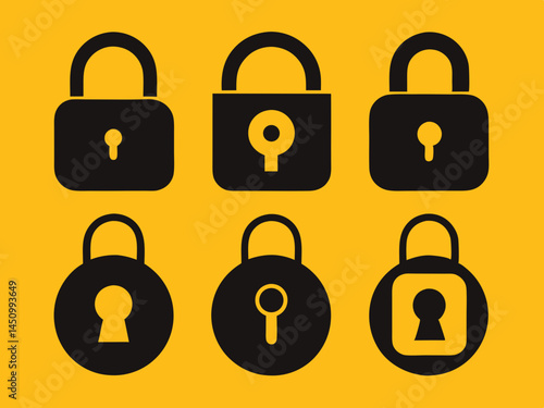 set of locks Vector icon illustration silhouette Graphics design image white background