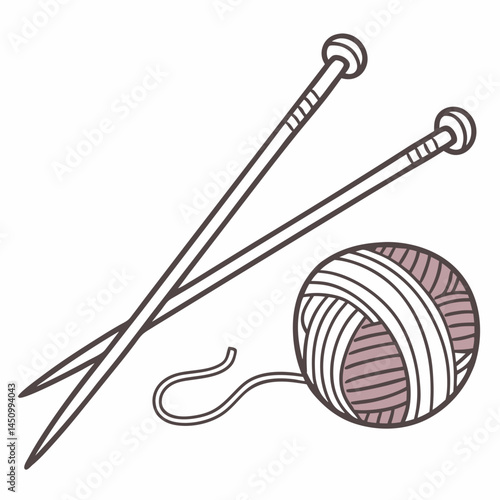 Knitting Needles And Wool Ball Illustration For Crafting And Hobby Projects Design
