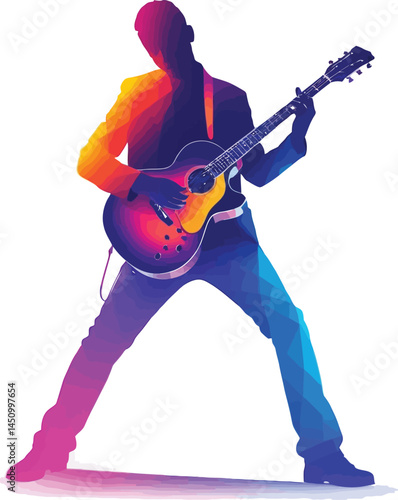 Guitarist Silhouettes, Colorful Music, Vector Set