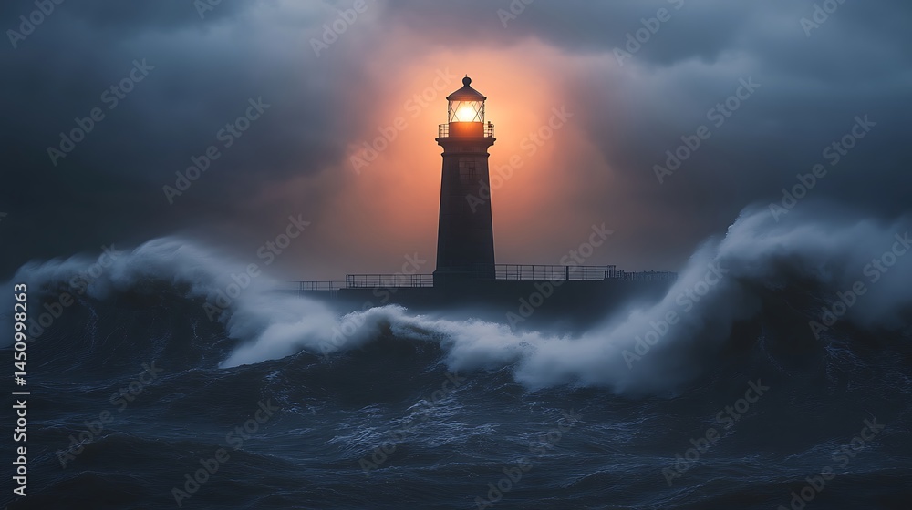 Stormy seas illuminated by a lighthouse beacon. Stormy seas illuminated by a lighthouse beacon.
