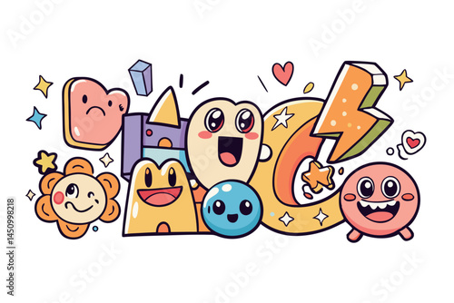 Cute doodles of emotive faces and colorful expressions, ideal for bright, playful designs in modern creative projects