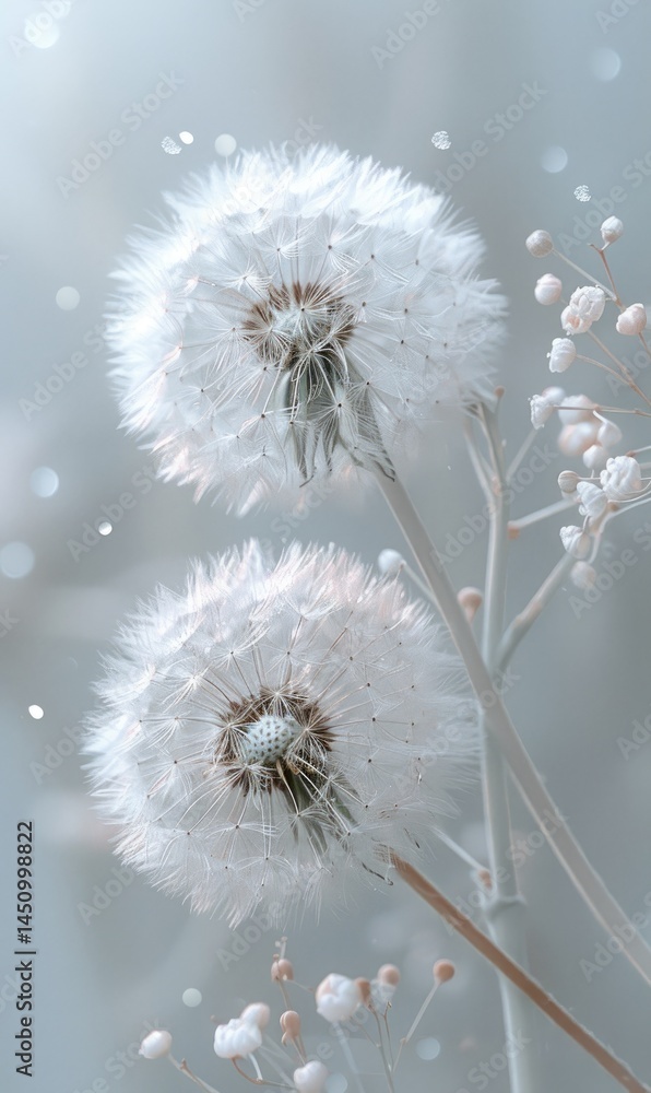 Obraz premium Wallpaper of flying dandelion plant with a beautiful nature background Generate AI