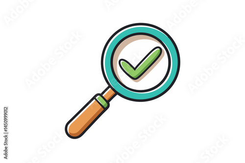 Magnifying glass with check mark symbol representing review, audit, and verification process, ideal for business and revision themes, icon set