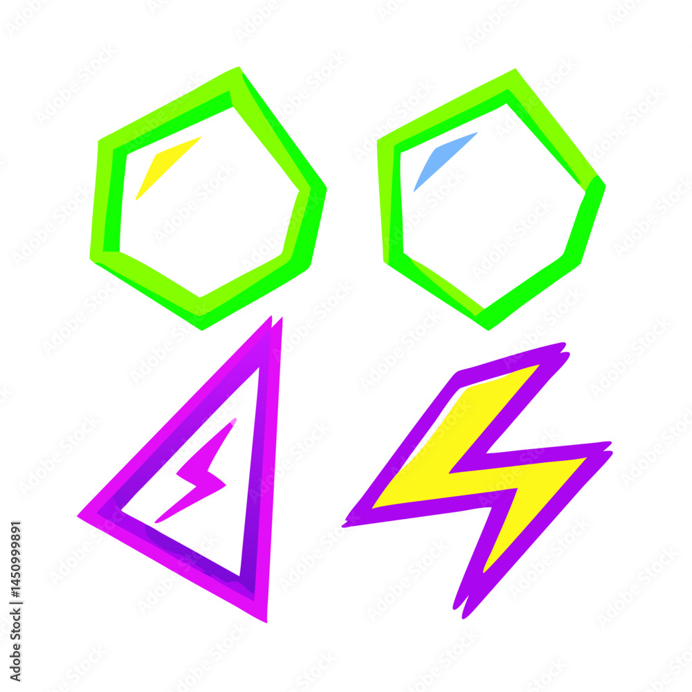 Abstract Neon Colored Geometric Shapes Isolated On Black Background Vector Illustration Abstract Neon Colored Geometric Shapes Isolated On Black Background Vector Illustration