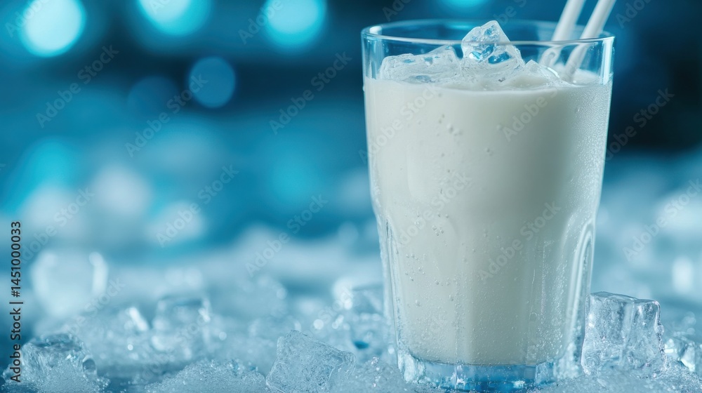 Protein Shake in Tall Glass with Ice Cubes Protein Shake in Tall Glass with Ice Cubes