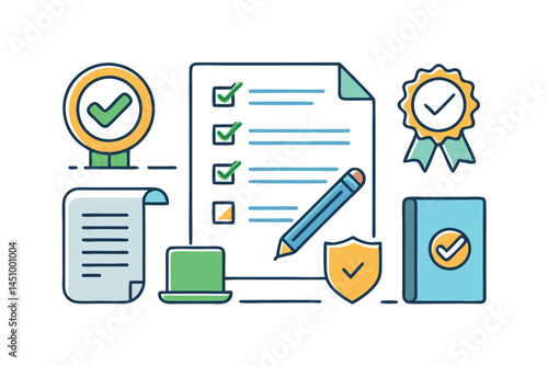 Trustworthy verified checkmark icons symbolizing approval and validation in business and security concepts icon set