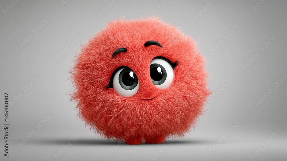 Fototapeta premium A fluffy red creature with big eyes and a cheerful expression perfect for childrens content