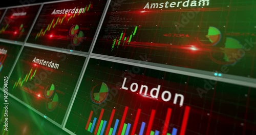 Stock exchange business in the world charts and graphs diagram seamless and loopable 3d concept animation