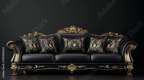 black sofa set and gold detailed embroidery 