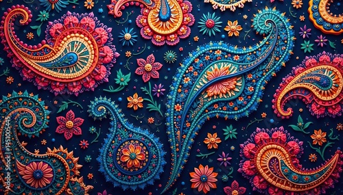 Intricate paisley pattern in vibrant jewel tones, decor, wallpaper, ornate