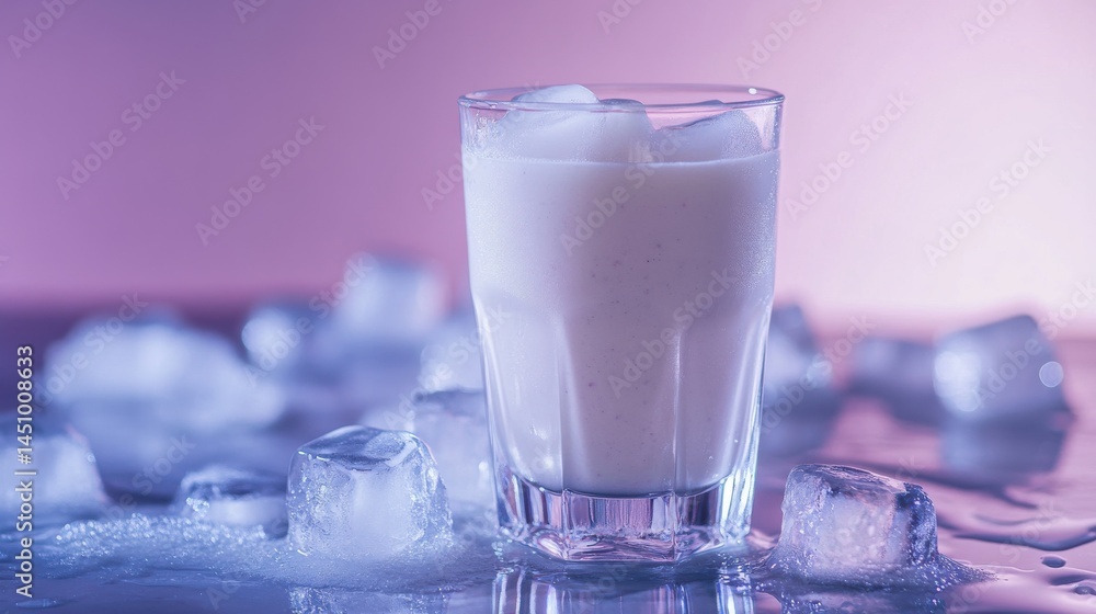 Glass of Protein Shake with Ice Cubes and Berries. Glass of Protein Shake with Ice Cubes and Berries.