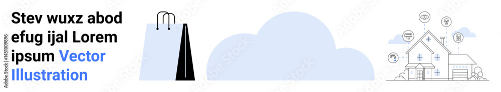Cloud backdrop with a lamppost and a smart home connected to various IoT services for safety and control. Ideal for technology, security, smart home, automation, IoT connectivity, innovation, simple