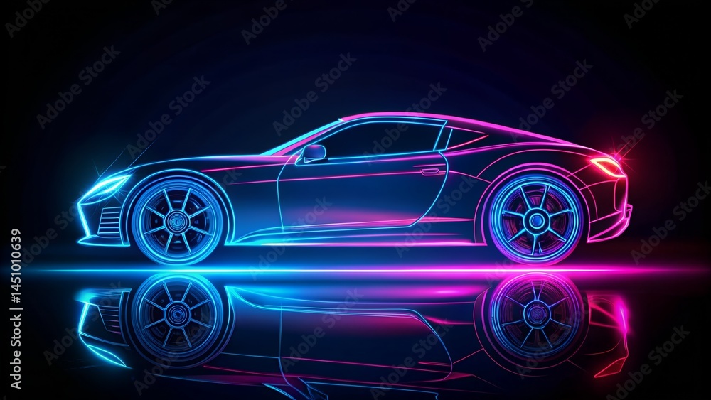 62. Futuristic Car in Neon Glow Side View 62. Futuristic Car in Neon Glow Side View