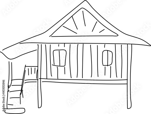 Malaysia traditional house illustration. Eid Al Fitr doodle clipart.