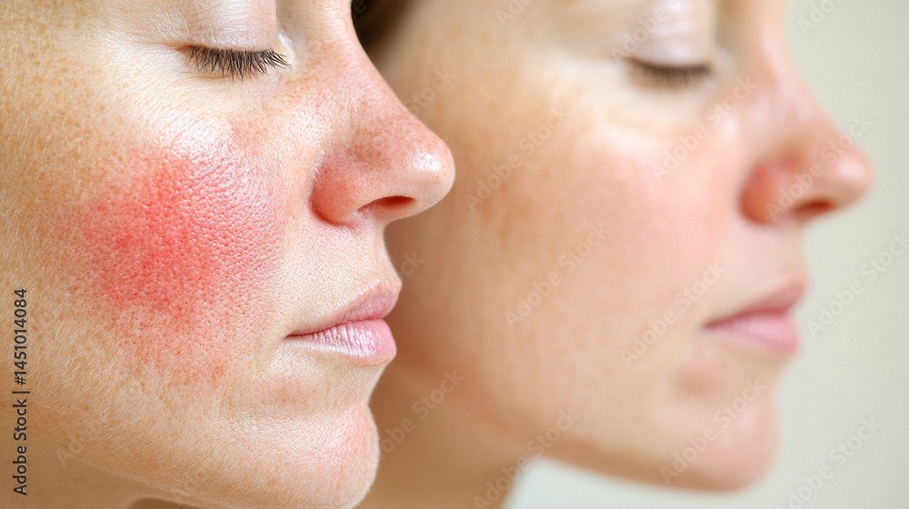 Obraz premium Successful intervention is achieved through laser treatment for rosacea and couperose, as shown in before and after photos