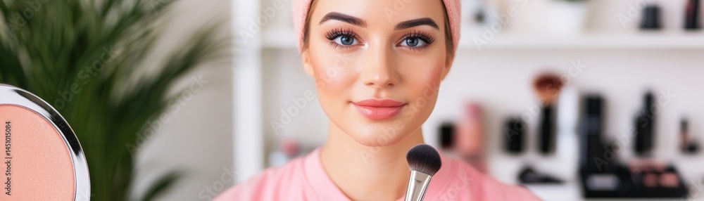 Portrait of woman applying makeup with brush, beauty ,cosmetics Portrait of woman applying makeup with brush, beauty ,cosmetics