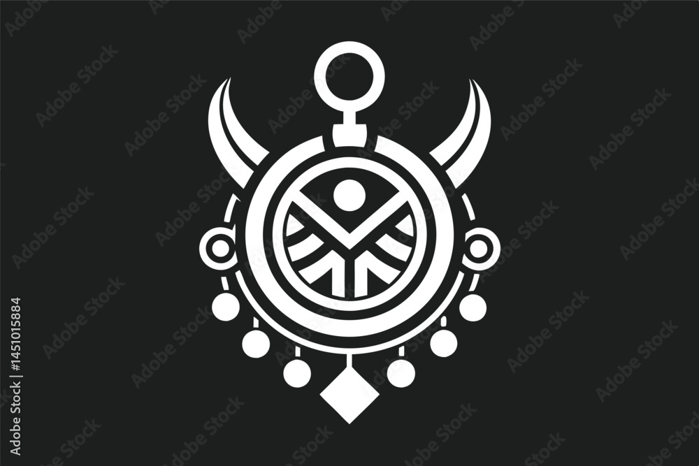 Naklejka premium Bold vector illustration featuring intricate geometric patterns and shapes with rich colors, ideal for cultural or artistic designs reflecting creativity and tradition